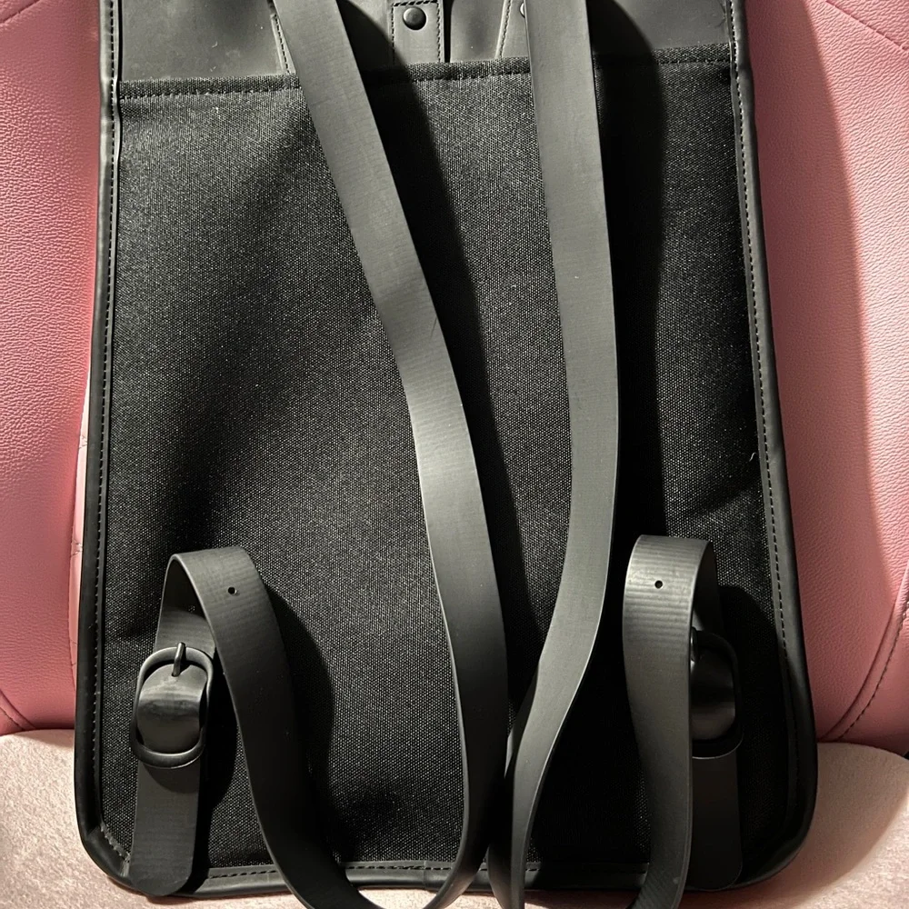 Rains Black Matte Roll-Top Backpack - Picture 2 of 2